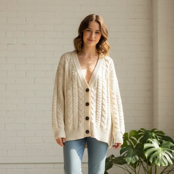 NEW Moon River V Neck Long Sleeve Cable Knit Oversize Cardigan - Picture 1 of 5